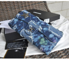 2015 Chanel Denim Patchwork Matelasse Continental Wallet A330 Blue A330