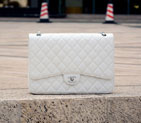 2015 Chanel Jumbo Quilted Classic Caviar Leather Flap Bag A58601 White in Silver A58601