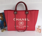 2015 Chanel Large Canvas Tote Shopper Bag A68046 Rose&Burgundy A68046