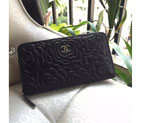 2015 Chanel Matelasse Original Leather Zip Around Wallet A219004 Black A219004