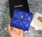 2015 Chanel Matelasse Tri-Fold Wallet Original Sheepskin Leather A48980 Blue A48980