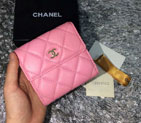 2015 Chanel Matelasse Tri-Fold Wallet Original Sheepskin Leather A48980 Pink A48980