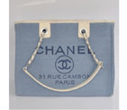 2015 Chanel Medium Canvas Tote Shopper Bag A68045 Light Blue A68045