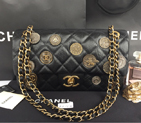 2015 Chanel Opper Coin Bag Calfskin Leather A92674 Black A92674