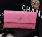 2015 Chanel Original Leather Bi-Fold Wallet A9556 Pink A9556