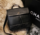 2015 Chanel Sheekskin leather tote shoulder bag A68040 Black A68040