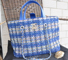 2015 Chanel Shopper Bag Fabric & Leather A68027 Blue A68027