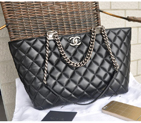 2015 Chanel Shopper Bag Sheepskin Leather A49336 Black A49336
