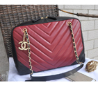 2015 Chanel Shopper Bag Sheepskin Leather A90688 Red&Black A90688