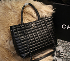2015 Chanel Shopper Tote Bags Sheepskin Leather A68035 Black A68035