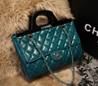 2015 Chanel Shopping Bag Iridescent Leather Rigid Handles A68051 Green A68051