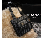 2015 Chanel Shoulder Tote Bag Sheepskin Leather A68032 Black A68032