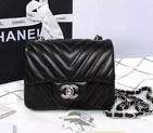 2015 Chanel mini Classic Flap Bag Black Original Sheekskin leather A1115 Silver A1115