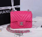 2015 Chanel mini Classic Flap Bag Rose Original Sheekskin leather A1115 Silver A1115