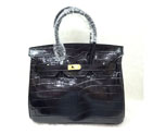 2015 Hermes Birkin 25cm Crocodile stripes Leather Handbag H25 Black H25