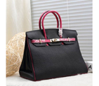 2015 Hermes Birkin 35CM Tote Bag Clemence leather H35 Black&Rose with Gold H35