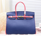 2015 Hermes Birkin 35CM Tote Bag Clemence leather H35 Royal&Pink with Gold H35