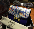 2015 Hermes Constance Bag Blue Grainy Leather H2700 Gold H2700