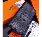 2015 Hermes Zip Around Wallet Original crocodile Leather H565 Black H565