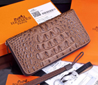 2015 Hermes Zip Around Wallet Original crocodile Leather H565 Coffee H565