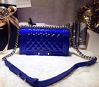 2015 LEY Boy Chanel A67086 Flap Shoulder Bag Original Patent Leather Blue A67086