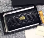2015 Le boy Chanel Matelasse Bi-Fold Wallet Original Leather A50096 Black A50096