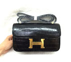 2015 Popular Style Hermes Constance Bag Crocodile stripes Leather H9998B Black H9998B