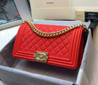 2016 Boy Chanel Flap Shoulder Bag Original Deer Leather A67086 Red with Matt Gold A67086