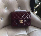 2016 Chanel 1115 mini Classic Flap Bag Original Patent Leather Wine Red with Gold 1115