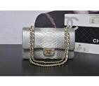 2016 Chanel 2.55 Series Flap Bag Real Python Leather 1112 Gary&White with Gold 1112