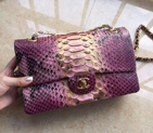2016 Chanel 2.55 Series Flap Bag Real Python Leather 1112 Purple with Gold 1112