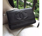 2016 Chanel A33814 Black Original Sheekskin Leather Mini Flap Bag in Silver A33814