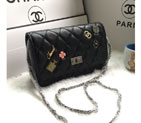2016 Chanel A33814 Black Sheekskin Leather Mini Flap Bag in Silver A33814