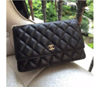 2016 Chanel A33814 Original Sheekskin Leather mini Flap Bag Black in Gold A33814