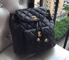 2016 Chanel Black Original sheepskin Leather Backpack Embellished With a cc Signature A92963