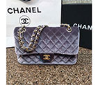 2016 Chanel Classic Flap Bag 1112 Original Gray velvet with Gold 1112