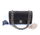 2016 Chanel Classic Flap Bag 1112 Snake stripes Sheekskin leather Black 1112