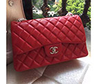 2016 Chanel Classic Flap Bag 1113 Red Original Sheekskin leather Silver Hardware 1113
