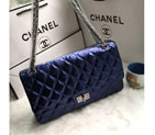 2016 Chanel Classic Flap Bag 1113 Shiny Iridescent Leather in Blue 1113