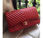 2016 Chanel Classic Flap Bag Original Sheepskin Leather 1113 Red with Gold 1113