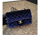 2016 Chanel Classic Flap Bags Original velvet A1116 in Blue with Gold hardware A1116