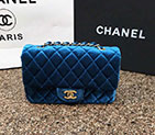 2016 Chanel Classic Flap Bags Original velvet A1116 in Blue with Gold hardware A1116