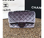 2016 Chanel Classic Flap Bags Original velvet A1116 in Gray with Black Polished A1116