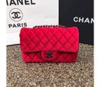 2016 Chanel Classic Flap Bags Original velvet A1116 in Red with Black Polished A1116