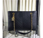 2016 Chanel Classic Shopping Bag Black real deer Leather A92093 Gold A92093