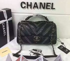 2016 Chanel Classic Top Handle Bag Original Chevron Calfskin Leather A94168 Black A94168