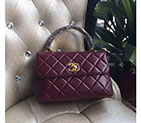 2016 Chanel Classic Top Handle Bag Original Sheepskin Leather A92236 Burgundy with Gold A92236