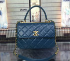 2016 Chanel Classic Top Handle Bag Original Sheepskin Leather A92236 Royalblue with Gold A92236