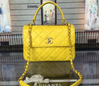 2016 Chanel Classic Top Handle Bag Original Sheepskin Leather A92236 Yellow with Gold A92236