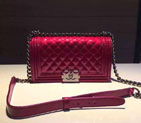 2016 Chanel LE Boy Flap Shoulder Bag Original Patent Leather A67086 Rose Red A67086